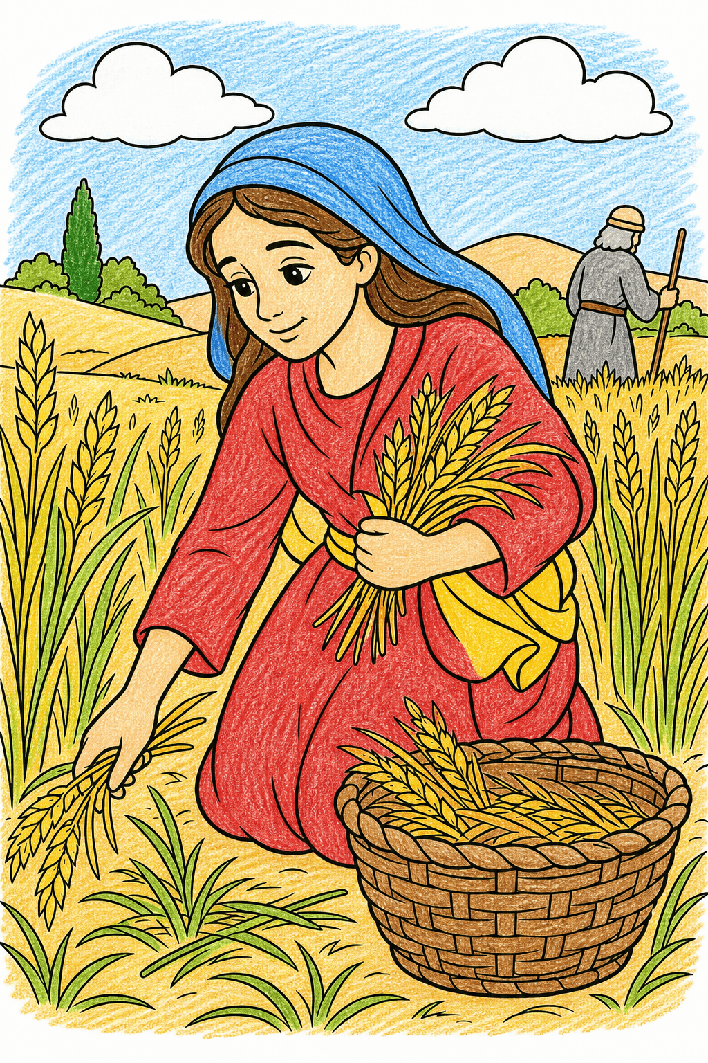 Simple Bible Ruth crayon colorized preview
