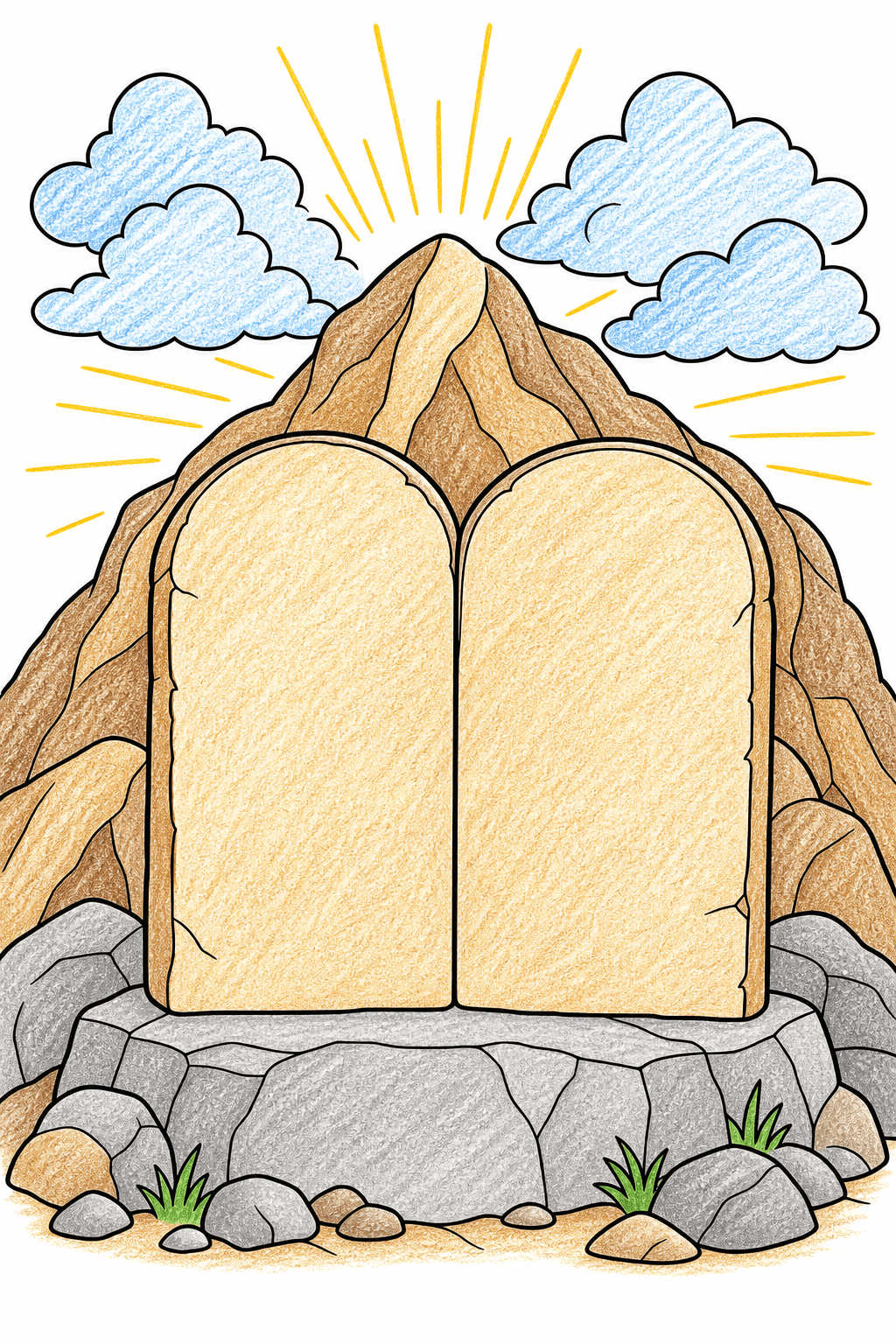 Simple Bible Ten Commandments Tablets crayon colorized preview