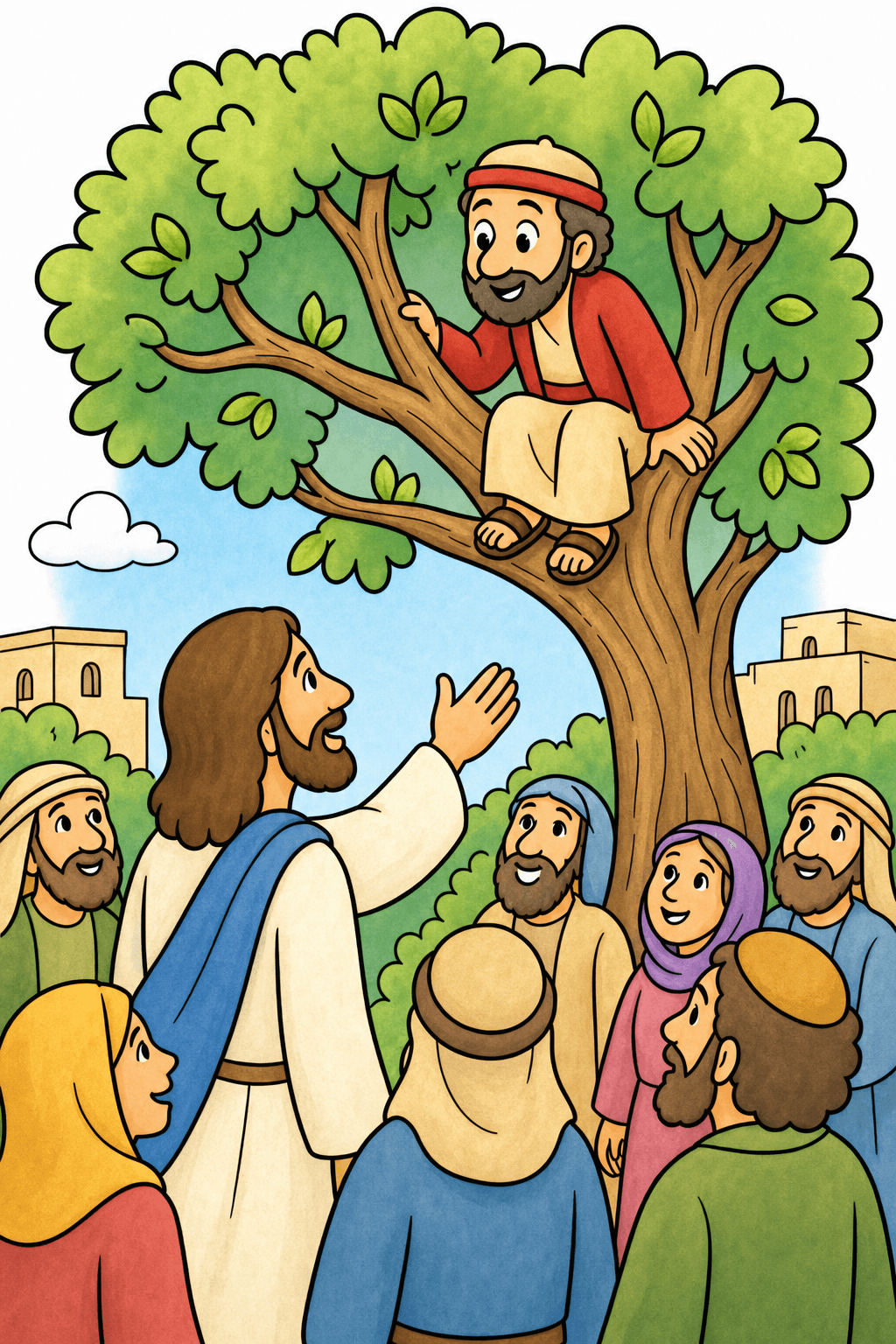 Simple Bible Zacchaeus Tree storybook colorized preview