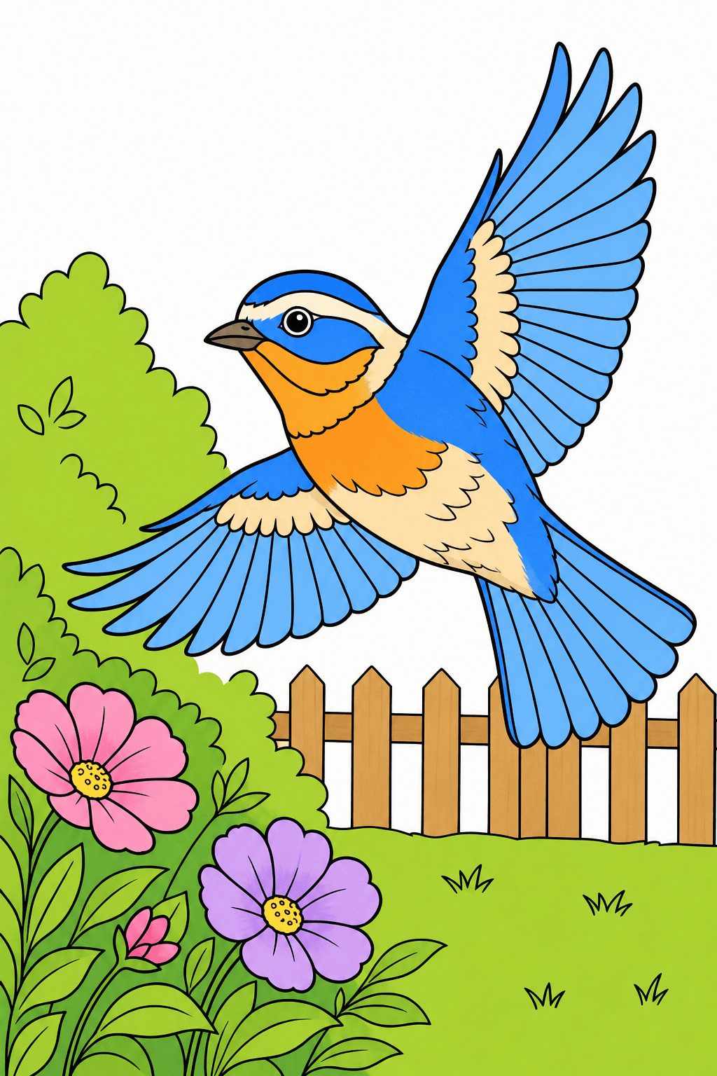 Bird Flying Above Garden Flowers clean-digital colorized preview