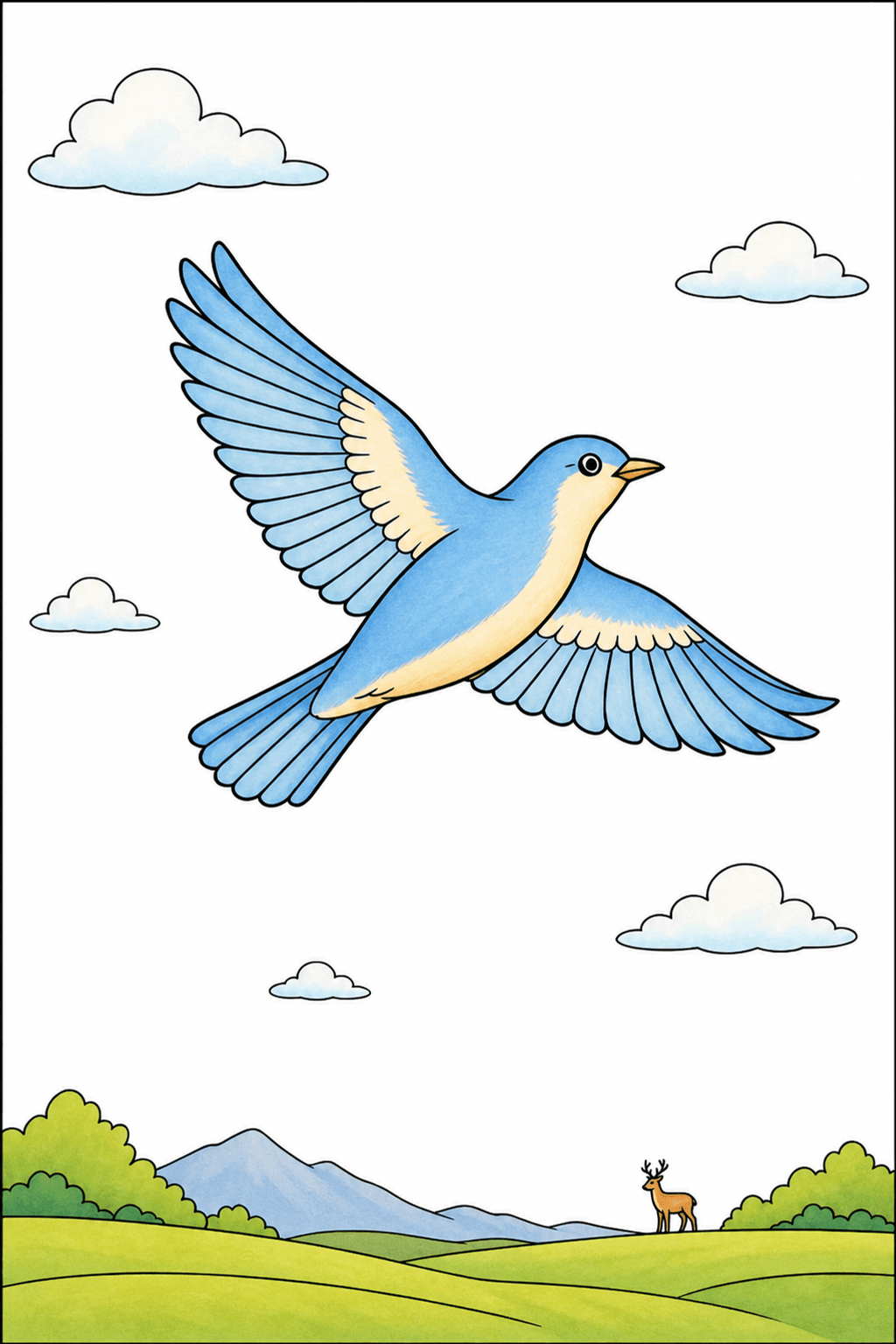 Flying Bird Above a Mountain Landscape storybook colorized preview
