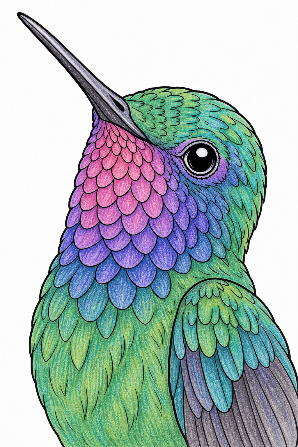 Close-Up Portrait of a Hummingbird colored-pencil colorized preview
