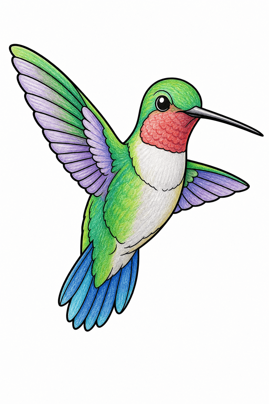 Hummingbird With Spread Wings colored-pencil colorized preview