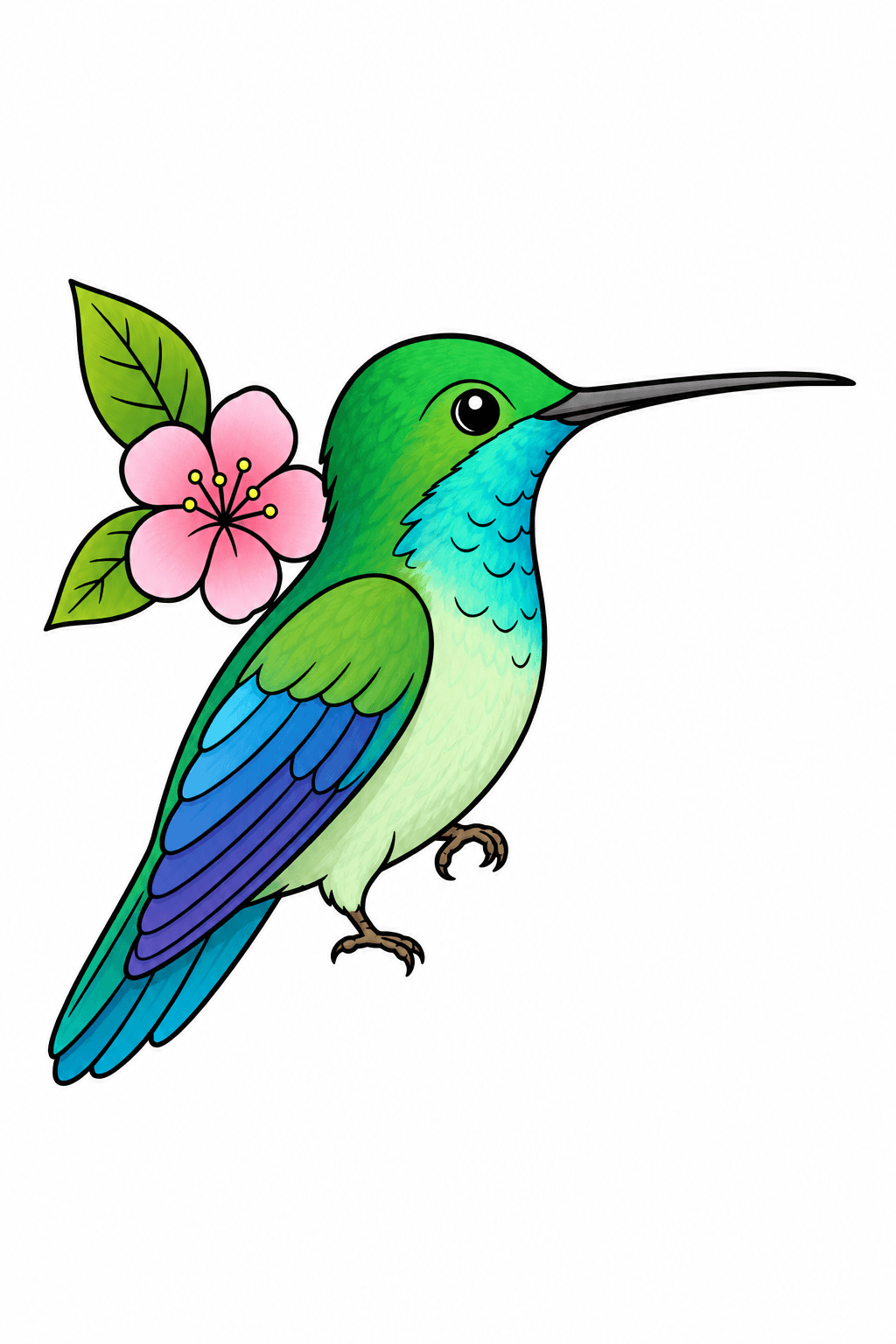 Hummingbird Beside a Flower clean-digital colorized preview