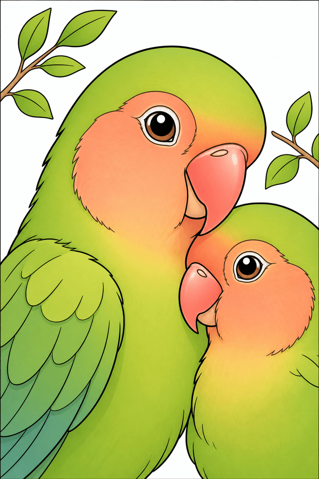 Close-Up Portrait of Two Love Birds clean-digital colorized preview