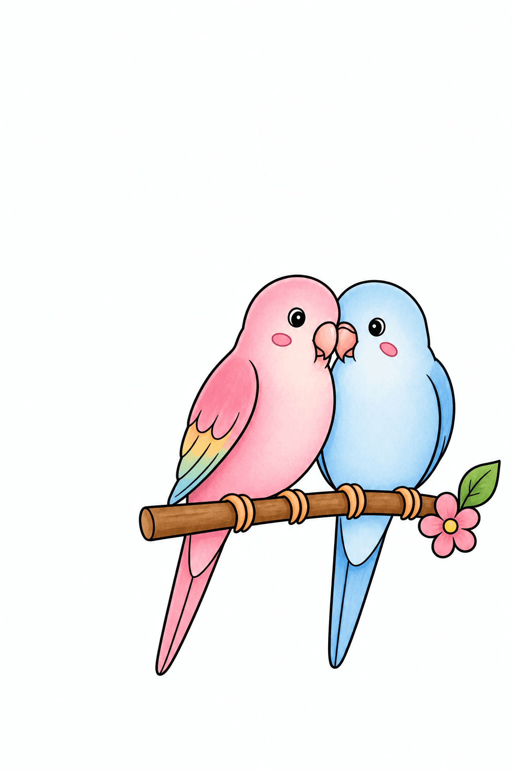 Simple Love Birds Perched on a Branch storybook colorized preview