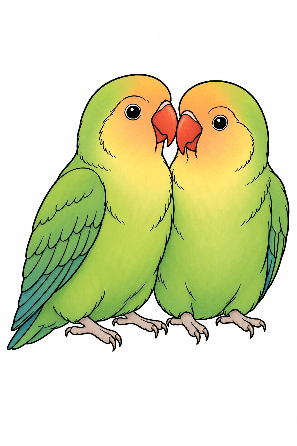 Lovebirds Touching Beaks clean-digital colorized preview