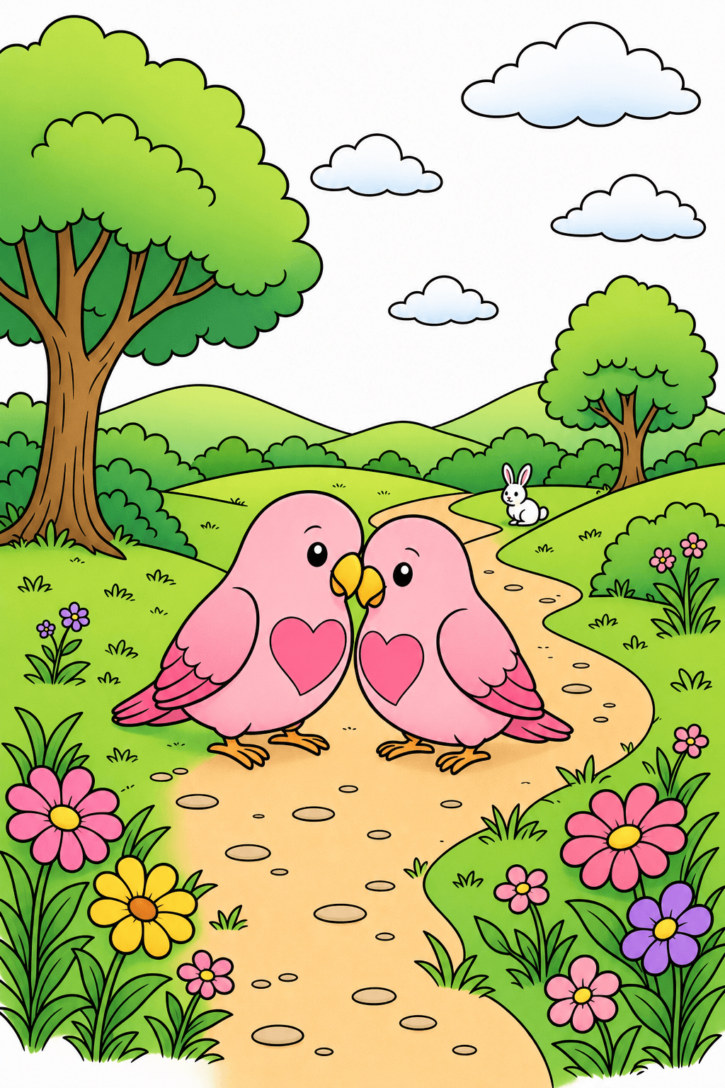 Love Birds Together on a Garden Path clean-digital colorized preview