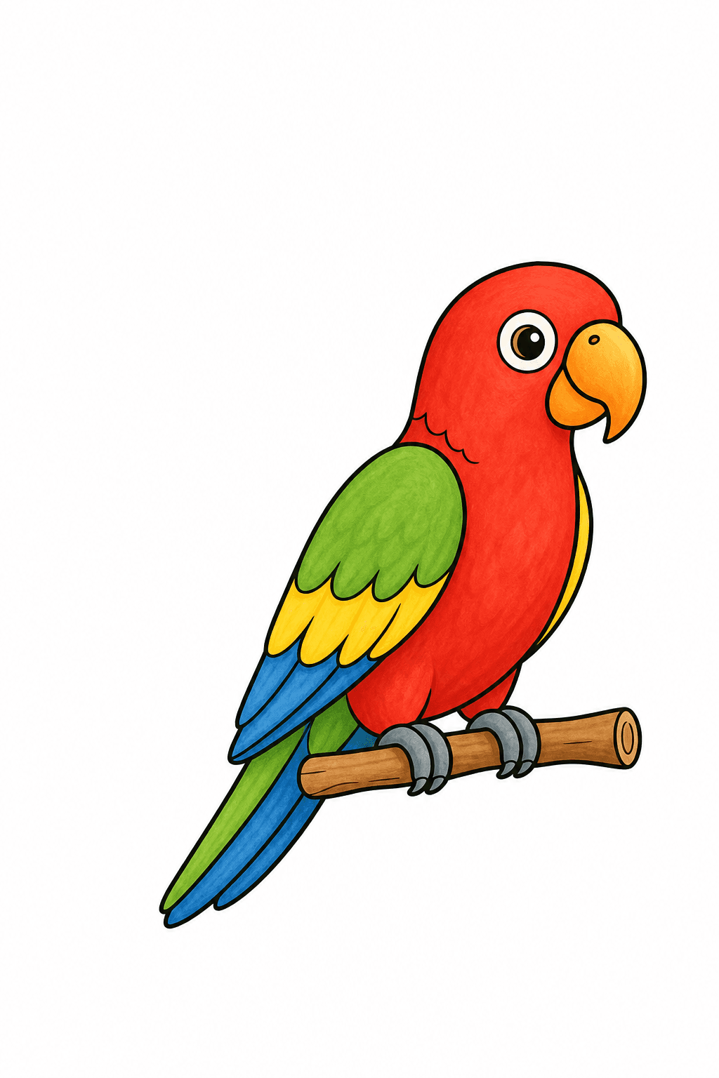 Simple Parrot Perched on a Bare Branch storybook colorized preview