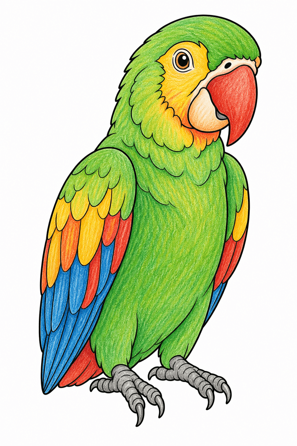 Front-Facing Parrot Portrait colored-pencil colorized preview