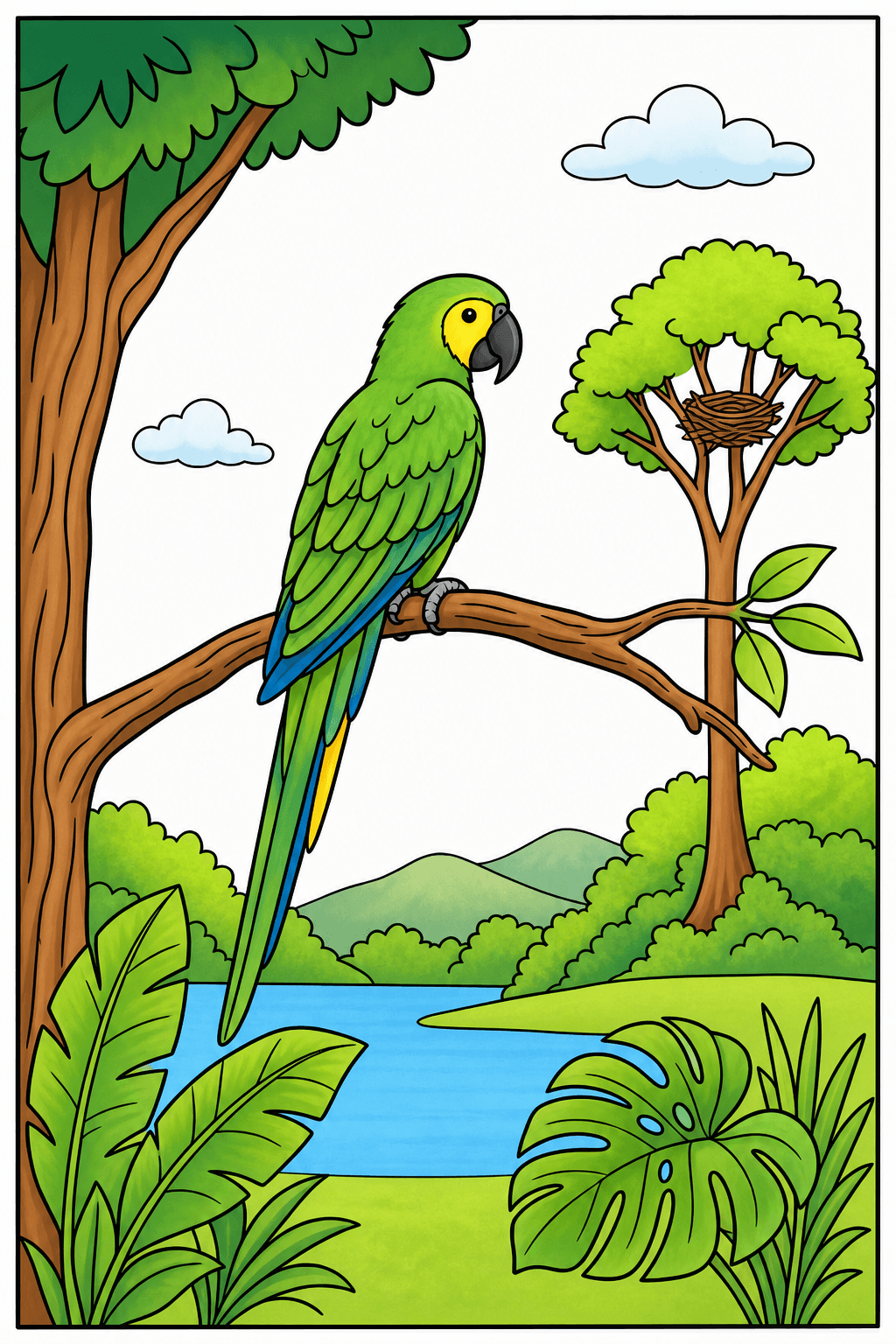 Parrot in a Tropical Habitat clean-digital colorized preview
