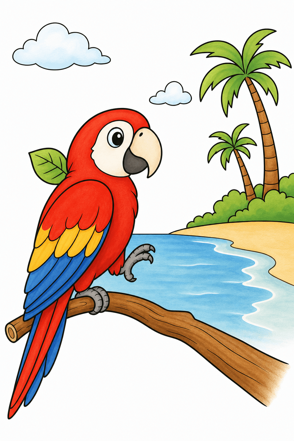 Parrot Perched Beside a Tropical Shore storybook colorized preview