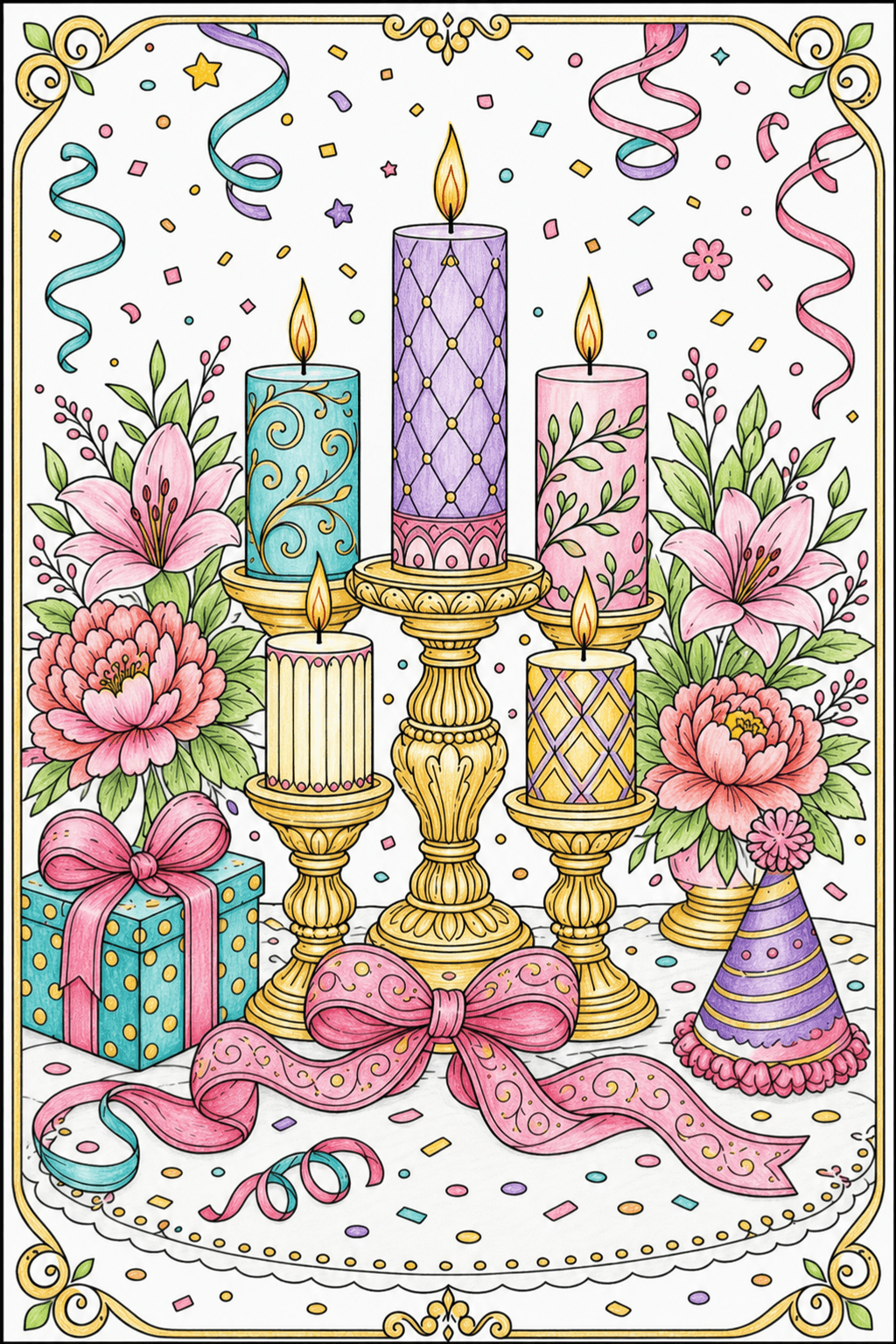Adult Birthday Candle Arrangement colored-pencil colorized preview