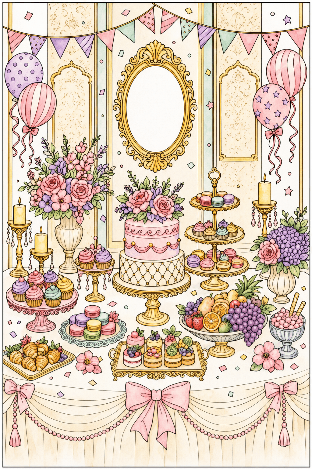 Adult Birthday Dessert Buffet watercolor colorized preview