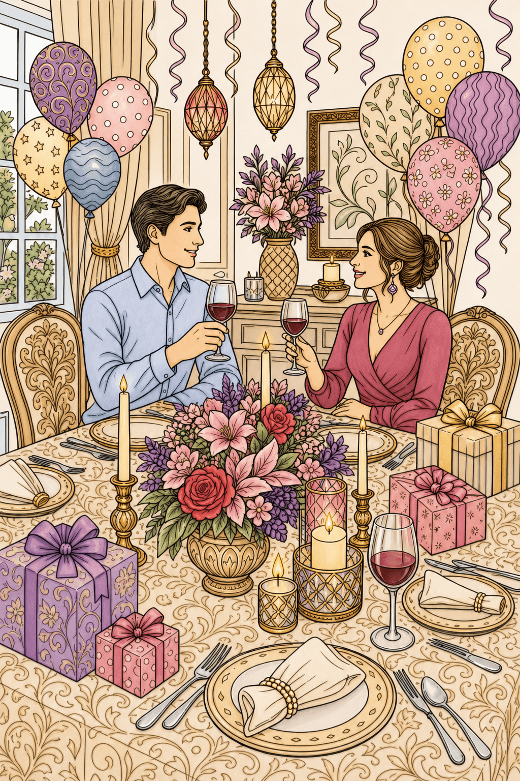 Adult Birthday Dinner Table storybook colorized preview