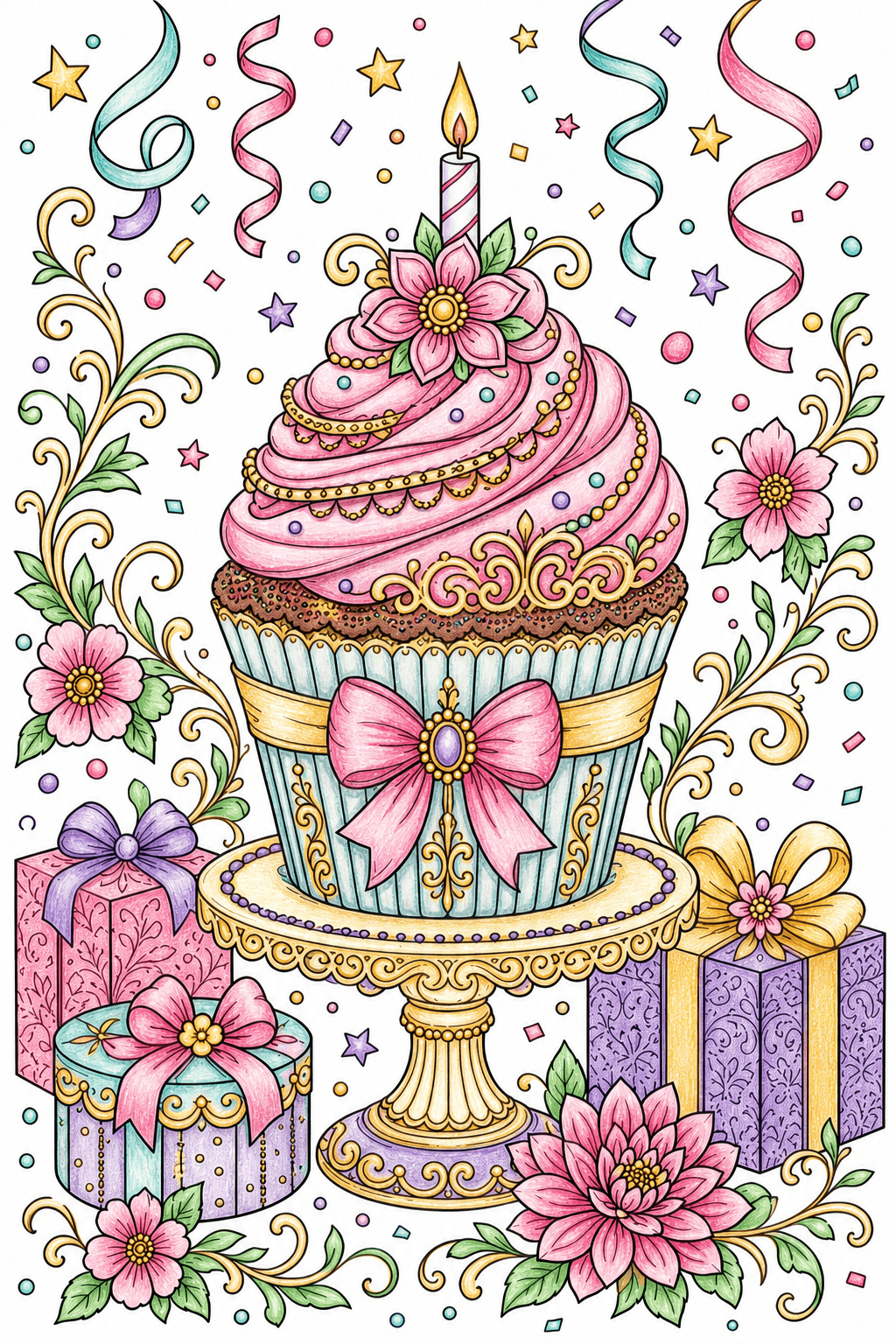 Adult Birthday Elegant Cupcake colored-pencil colorized preview