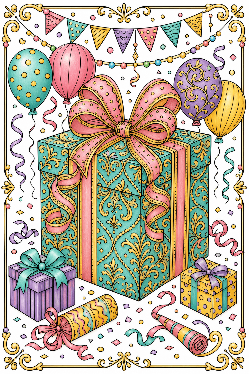 Adult Birthday Gift Wrap storybook colorized preview