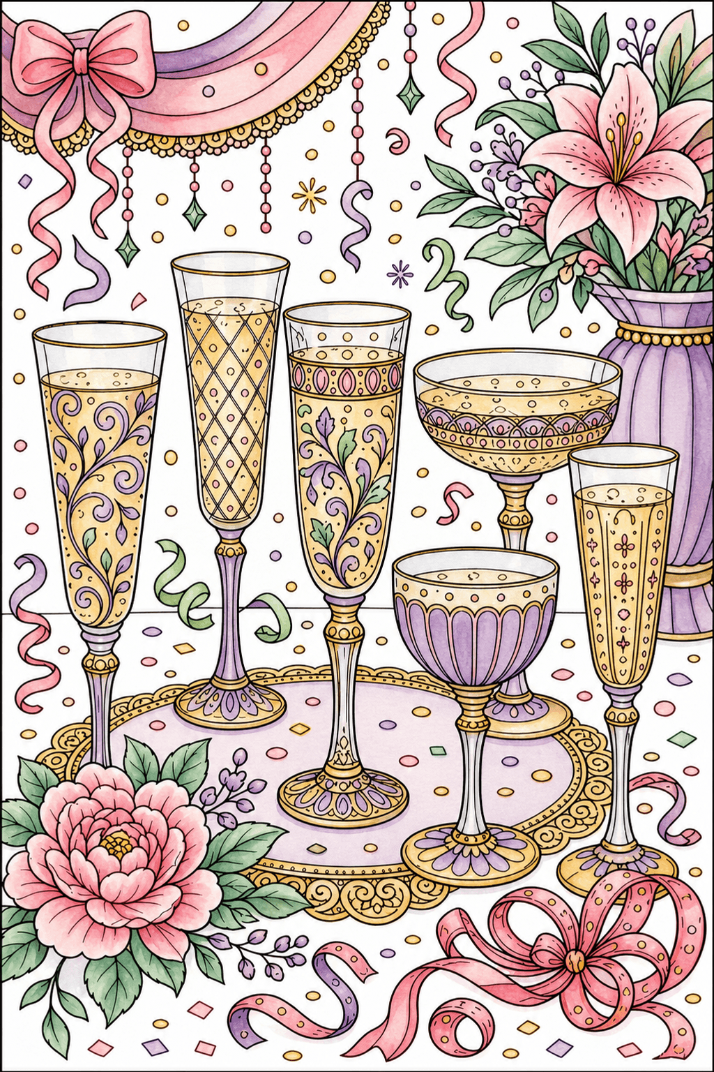 Adult Birthday Sparkling Drink Glasses watercolor colorized preview
