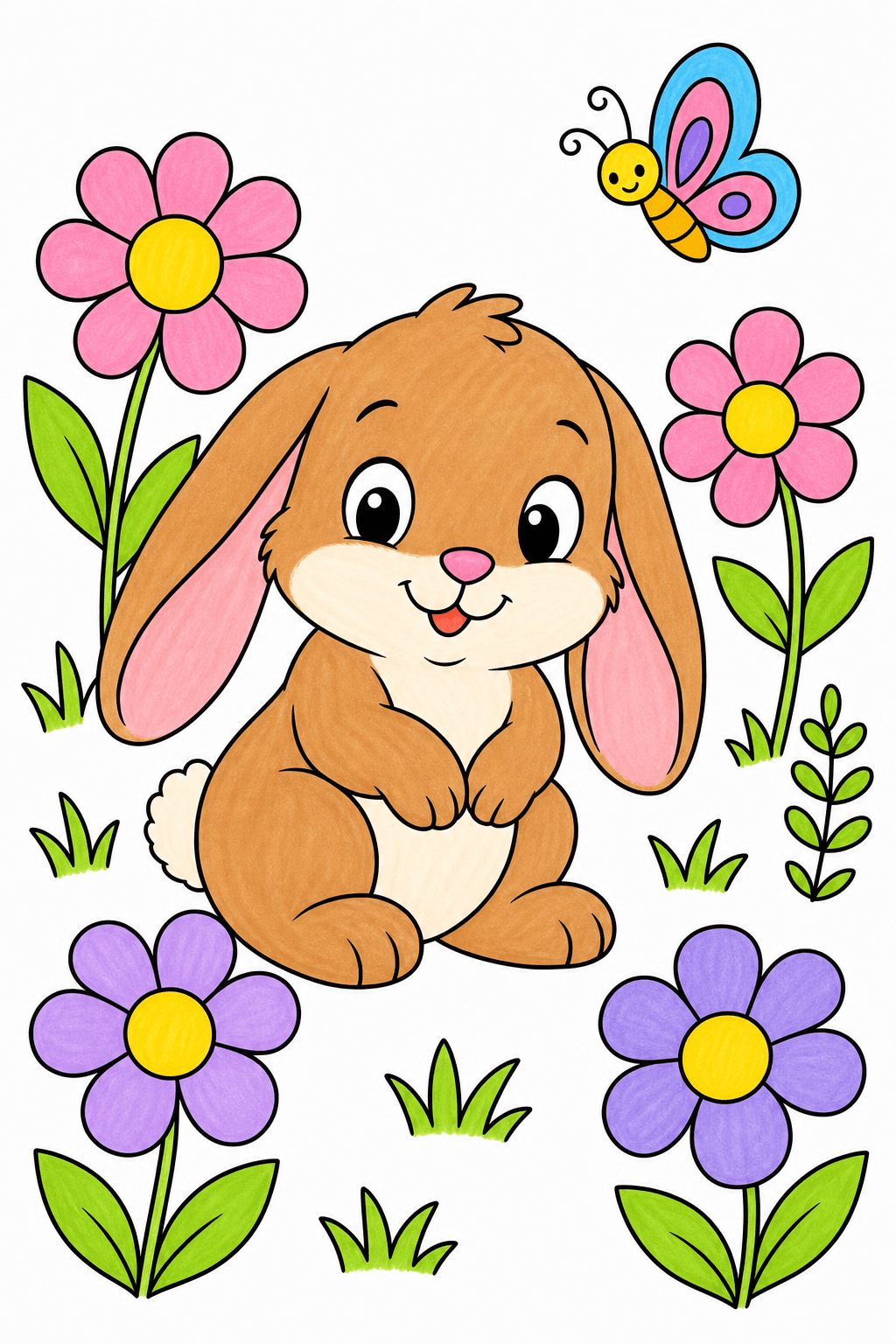 Baby Bunny in a Flower Meadow marker colorized preview