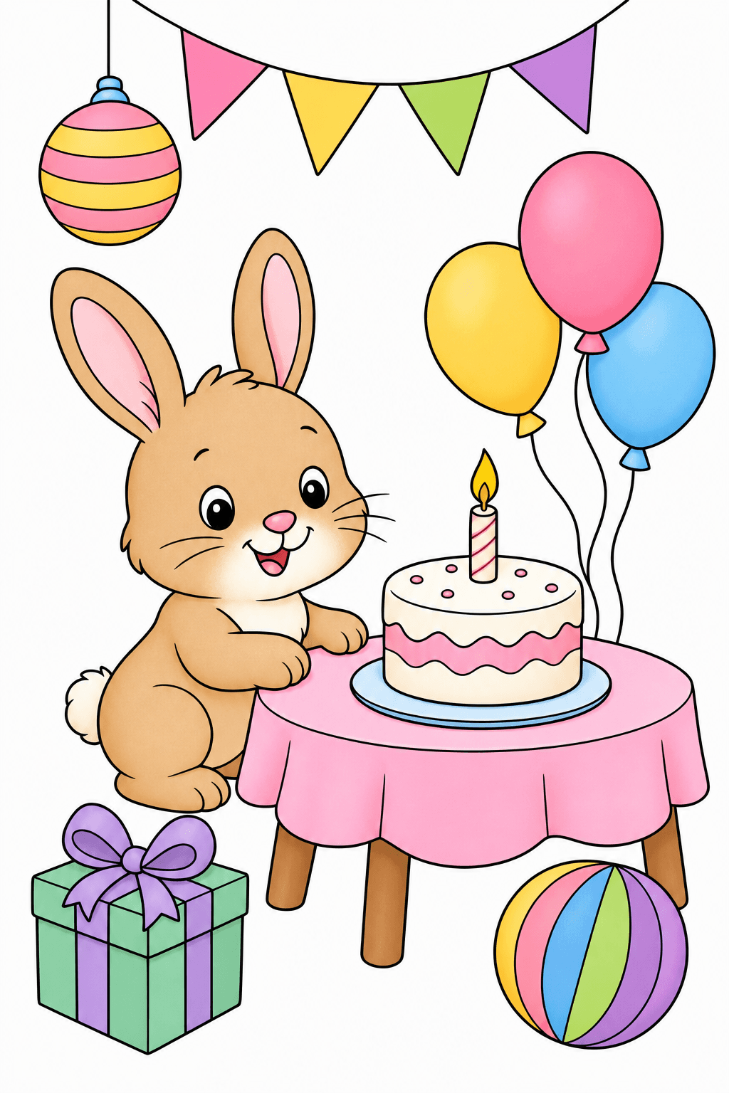Baby Bunny at a Birthday Table clean-digital colorized preview