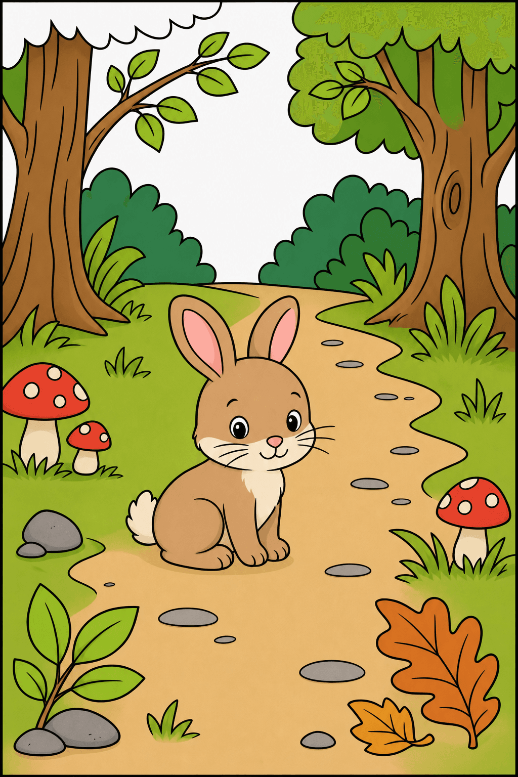 Baby Bunny beside a Winding Forest Path clean-digital colorized preview