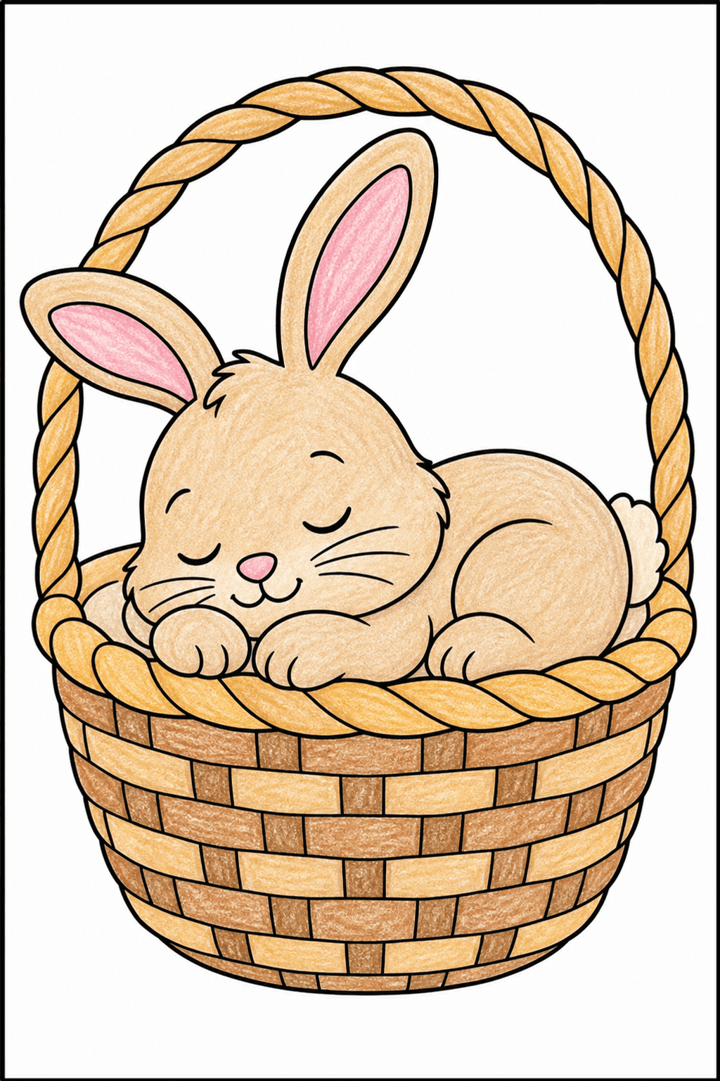 Sleeping Bunny Under Basket Handle crayon colorized preview