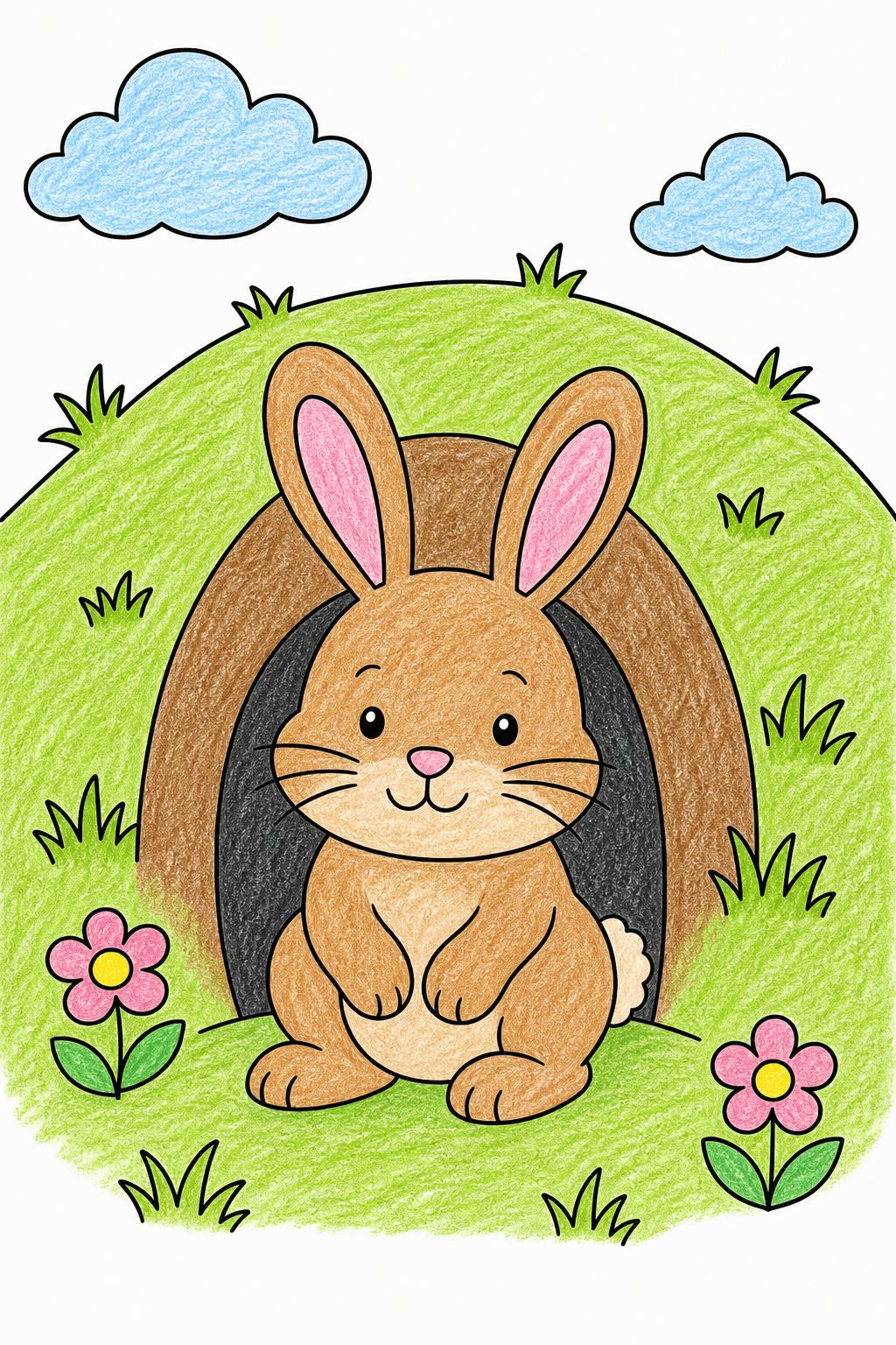 Bunny at a Burrow Entrance crayon colorized preview