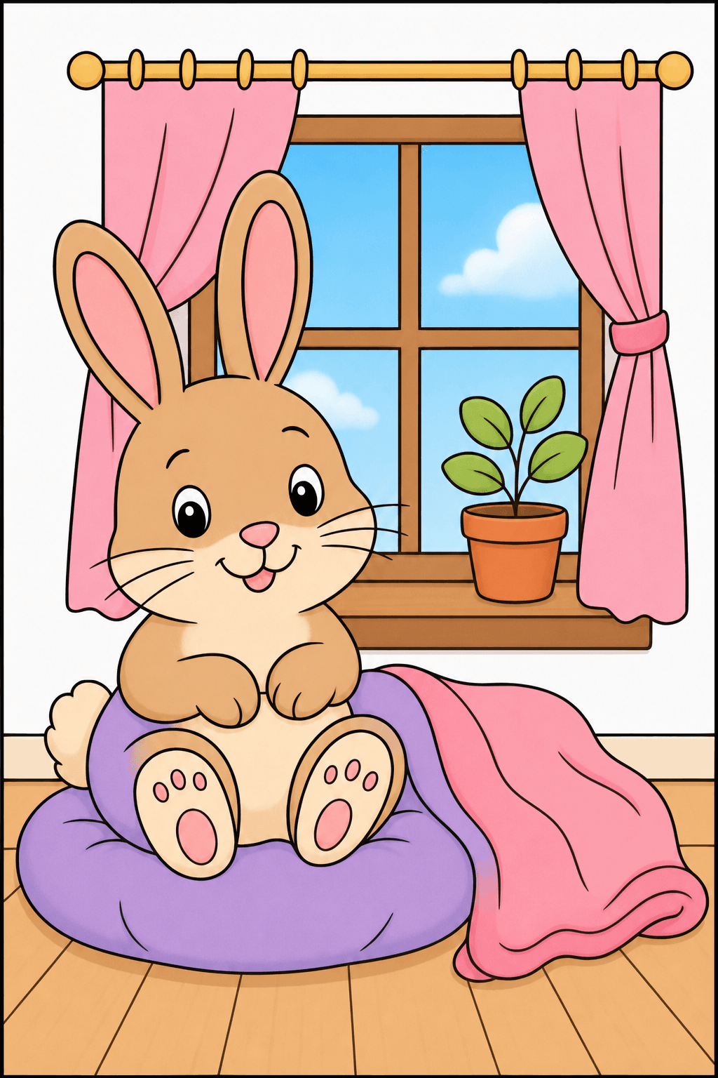 Bunny Resting by a Curtained Window clean-digital colorized preview