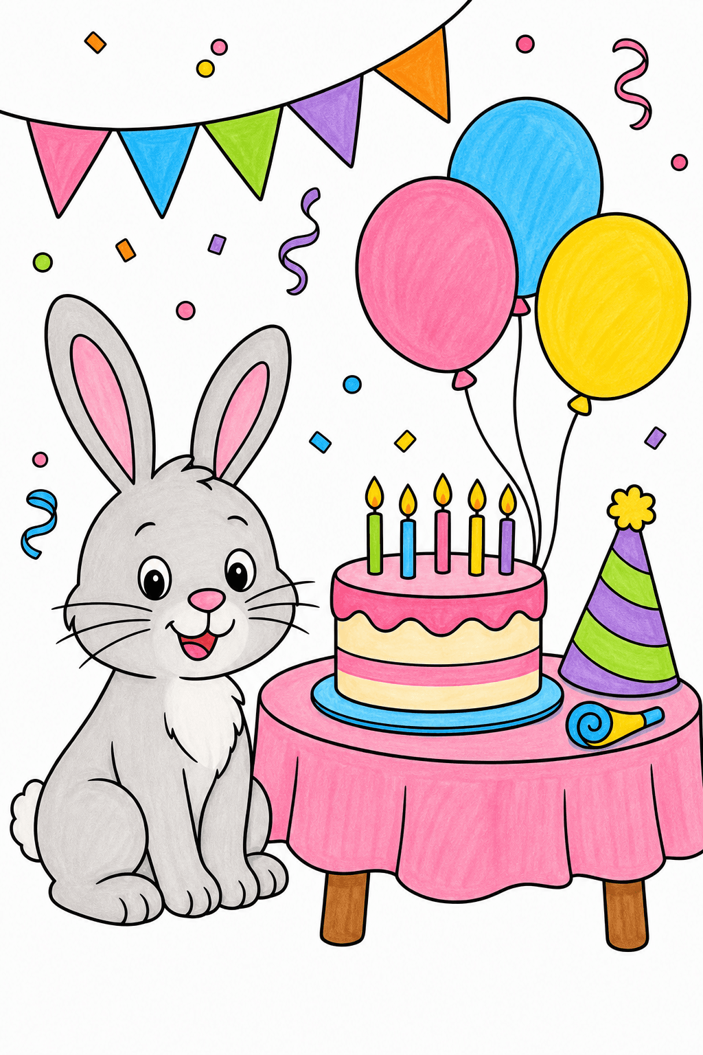 Bunny at a Birthday Party Table marker colorized preview