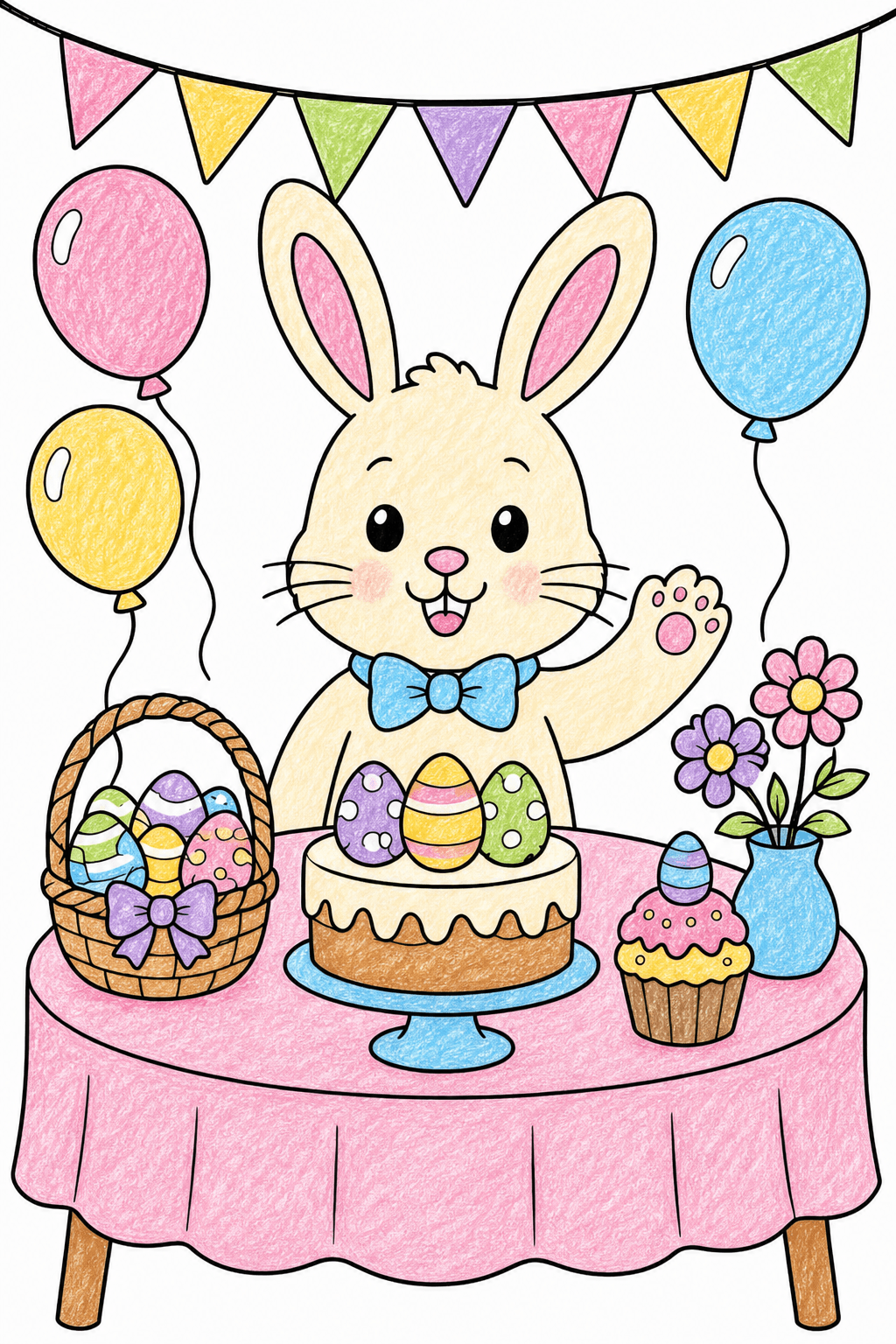 Easter Bunny at a Party Table crayon colorized preview