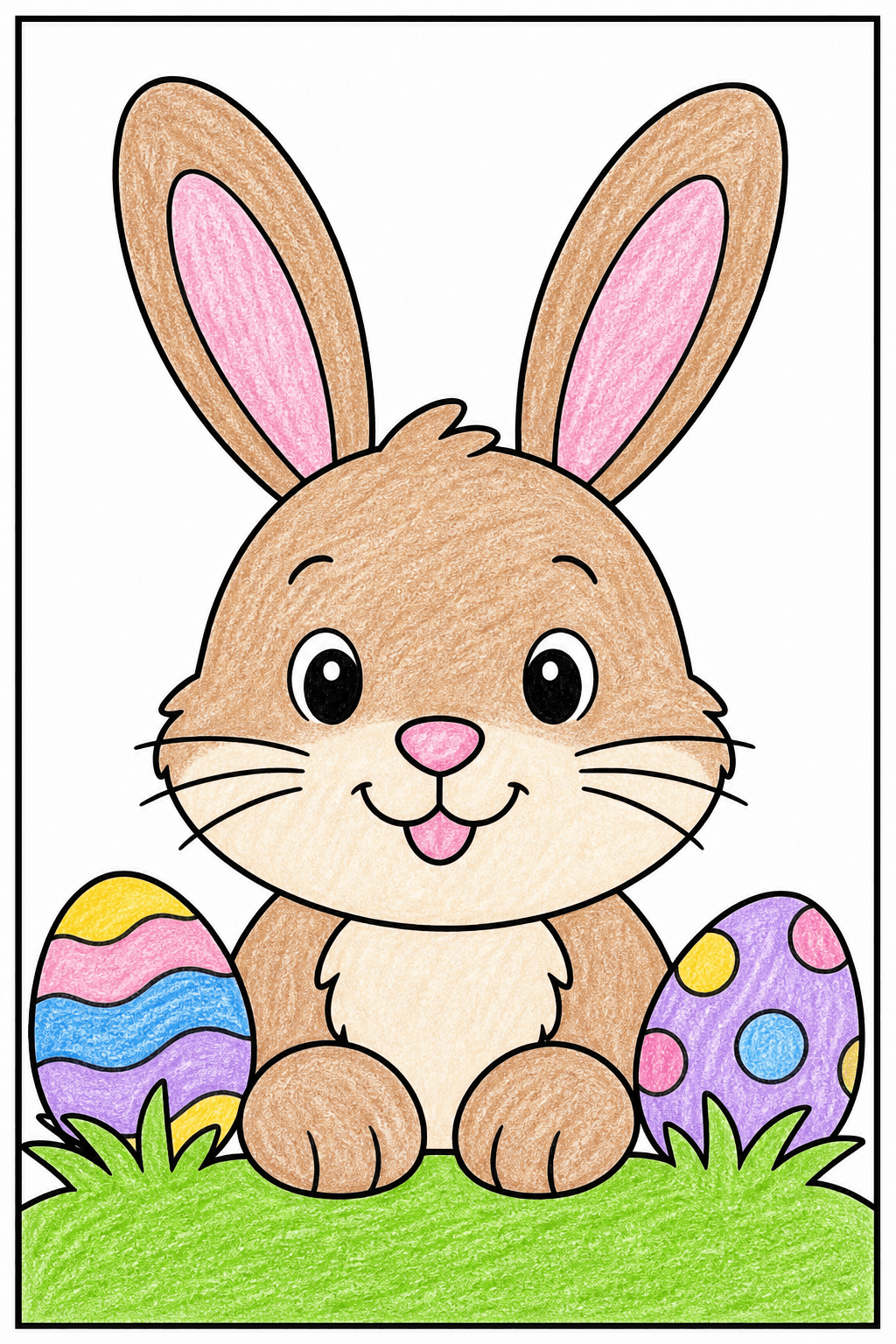 Simple Easter Bunny Portrait with Two Eggs crayon colorized preview