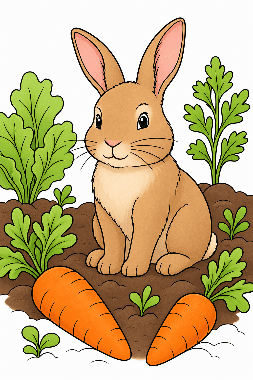 Realistic Bunny Sitting in a Carrot Garden clean-digital colorized preview
