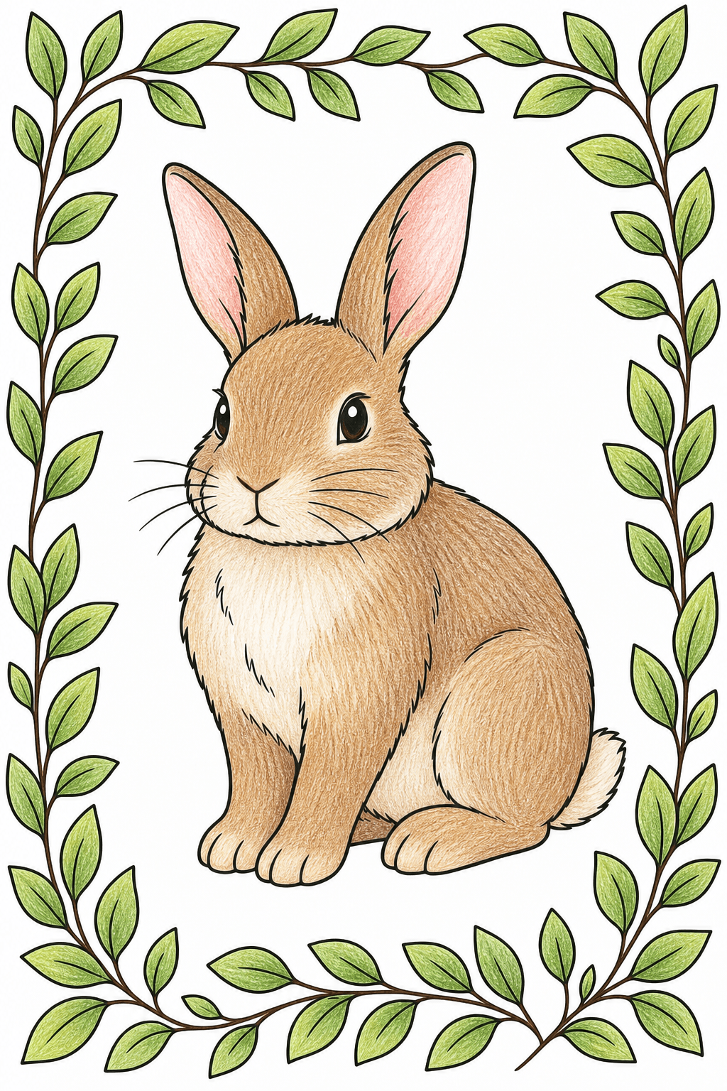 Seated Bunny Framed by Leafy Vines colored-pencil colorized preview