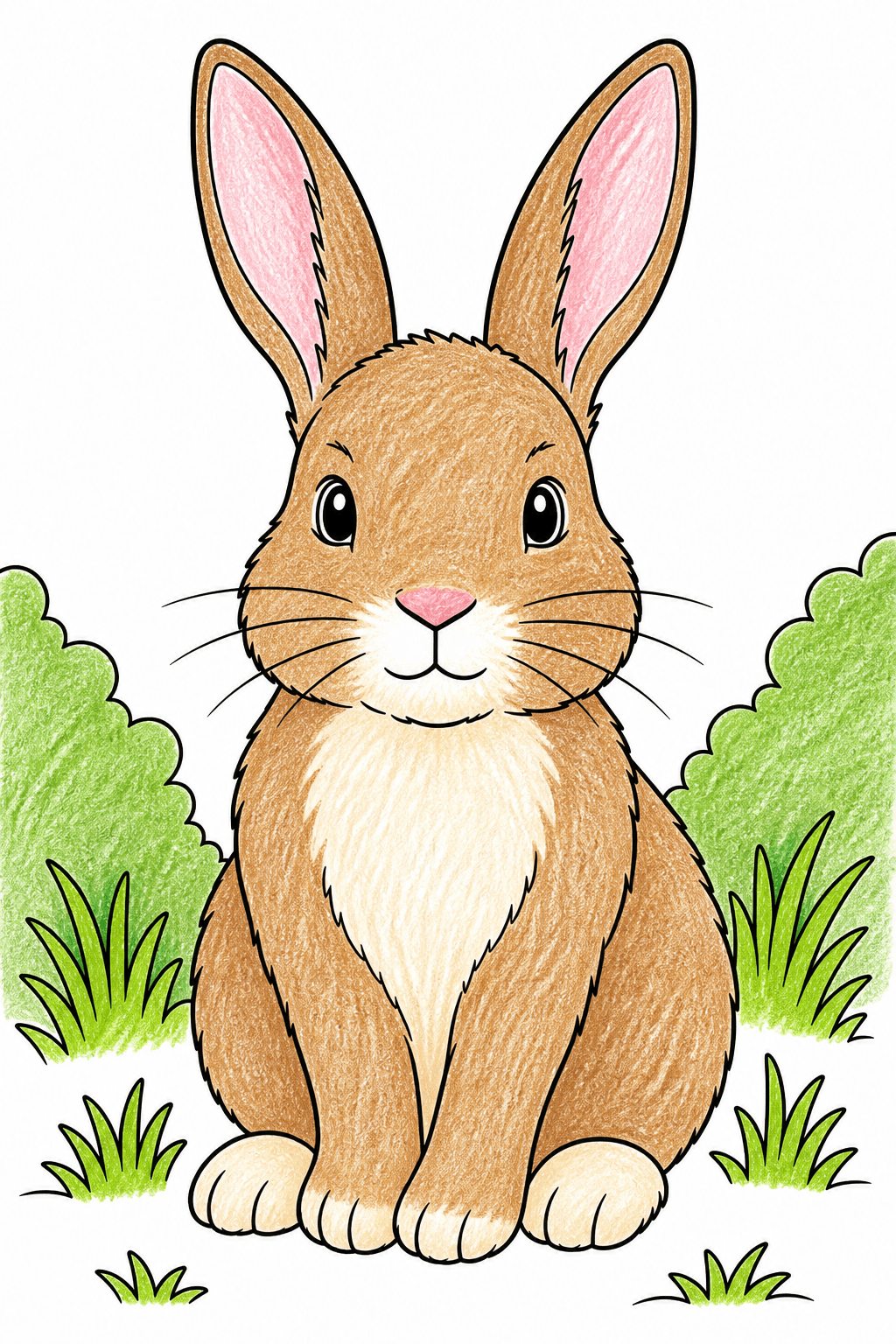 Front-Facing Bunny in the Grass crayon colorized preview
