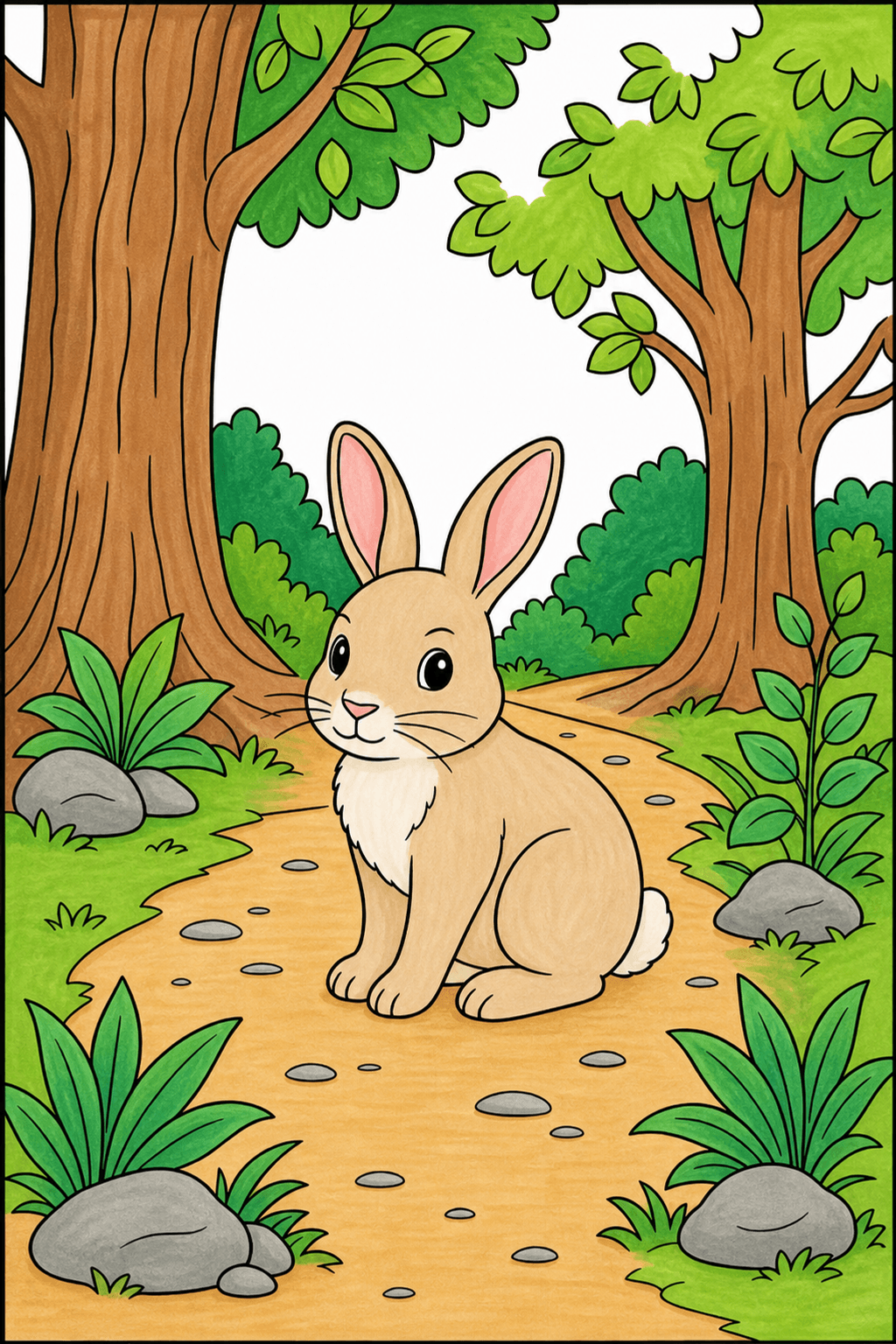 Bunny on a Stone-Dotted Woodland Path marker colorized preview