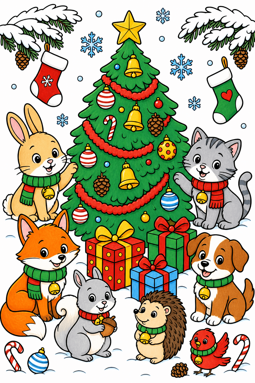 Animal Friends Around the Christmas Tree marker colorized preview