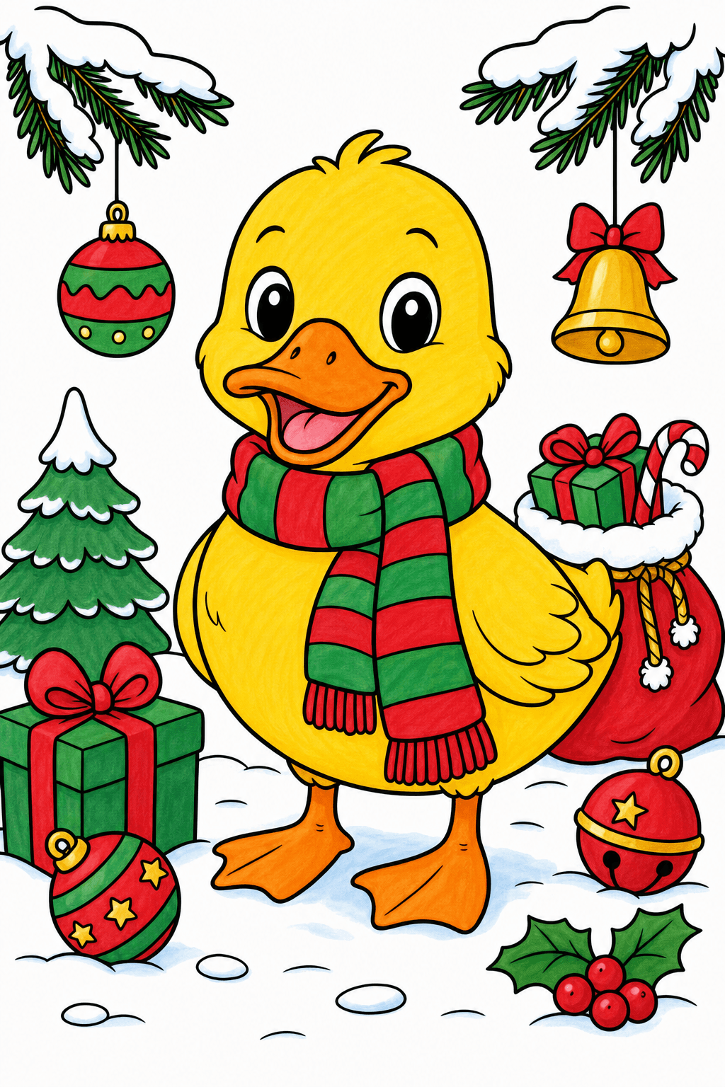 Christmas Animal Duck with Striped Christmas Scarf marker colorized preview