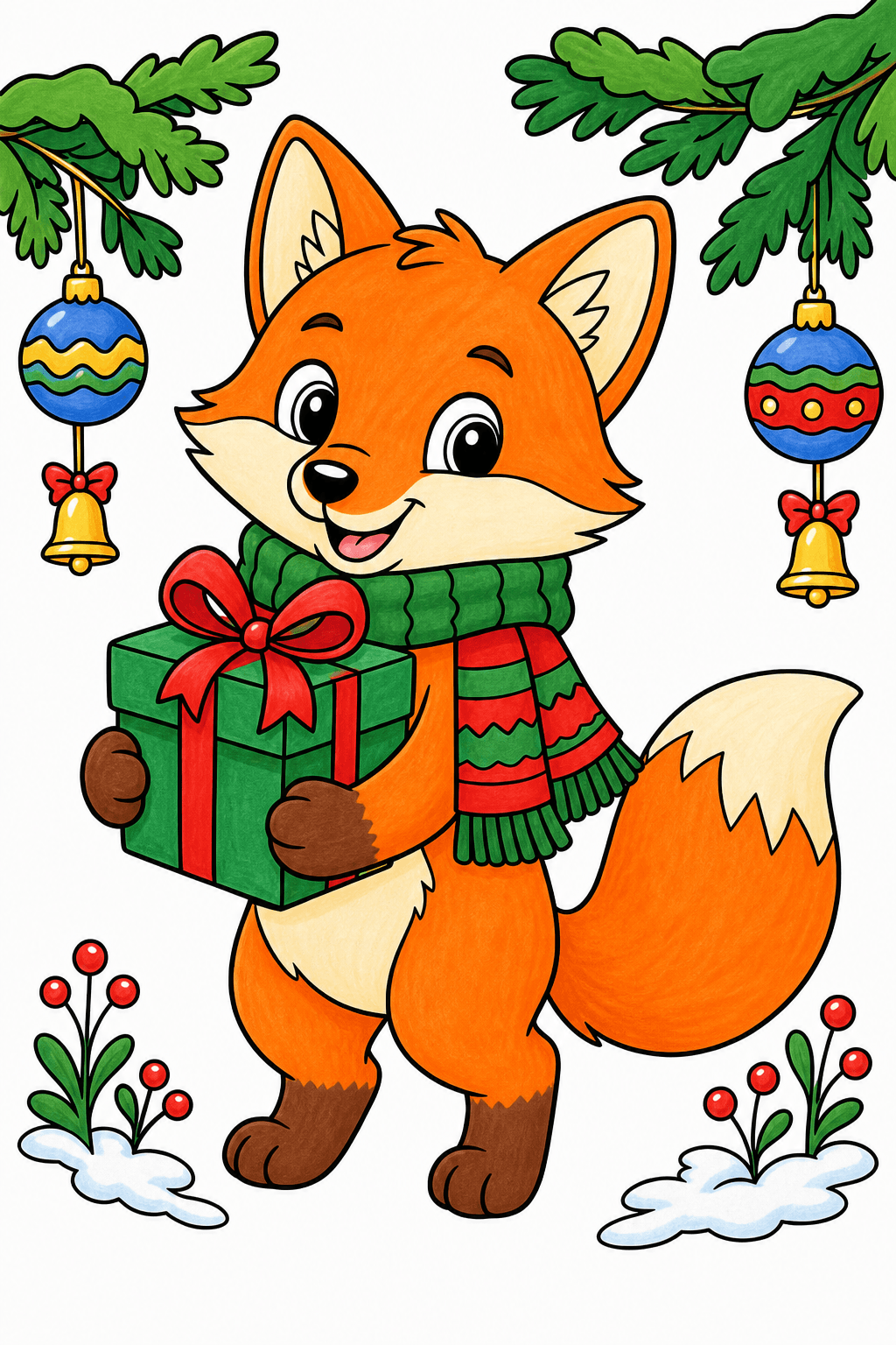 Christmas Animal Fox Carrying Wrapped Present marker colorized preview