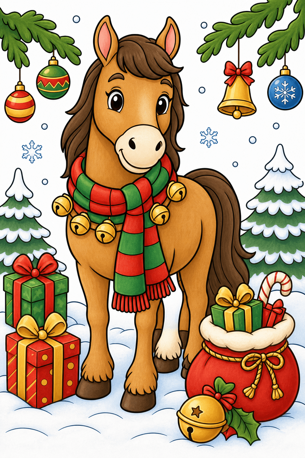 Christmas Animal Horse Wearing Sleigh Bells storybook colorized preview