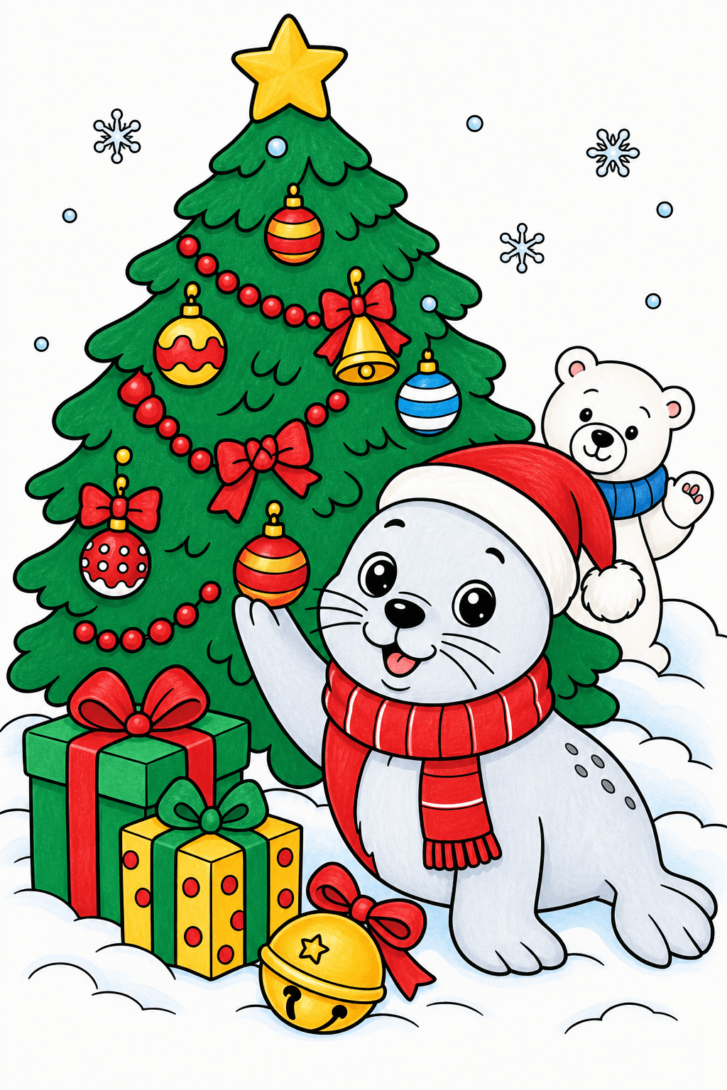 Christmas Animal Seal Pup Beside Polar Tree marker colorized preview