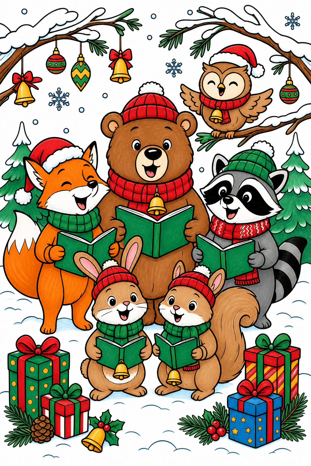 Christmas Animal Woodland Animal Choir in Snow marker colorized preview