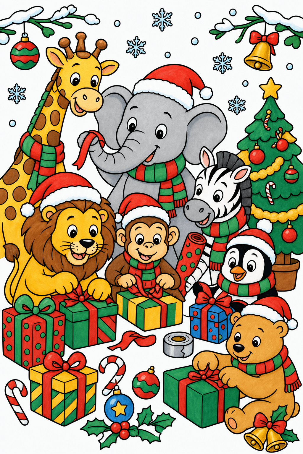 Christmas Animal Zoo Animals Wrapping Gifts marker colorized preview