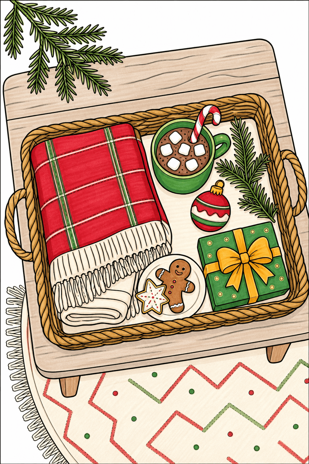 Cozy Christmas Tray with Cocoa and Cookies marker colorized preview