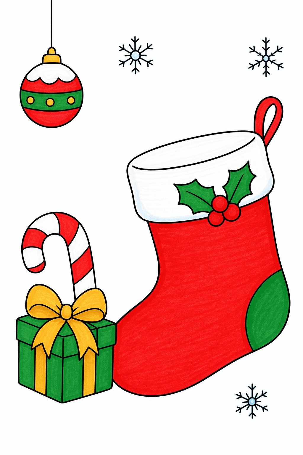 Christmas Stocking with Gift and Candy Cane marker colorized preview