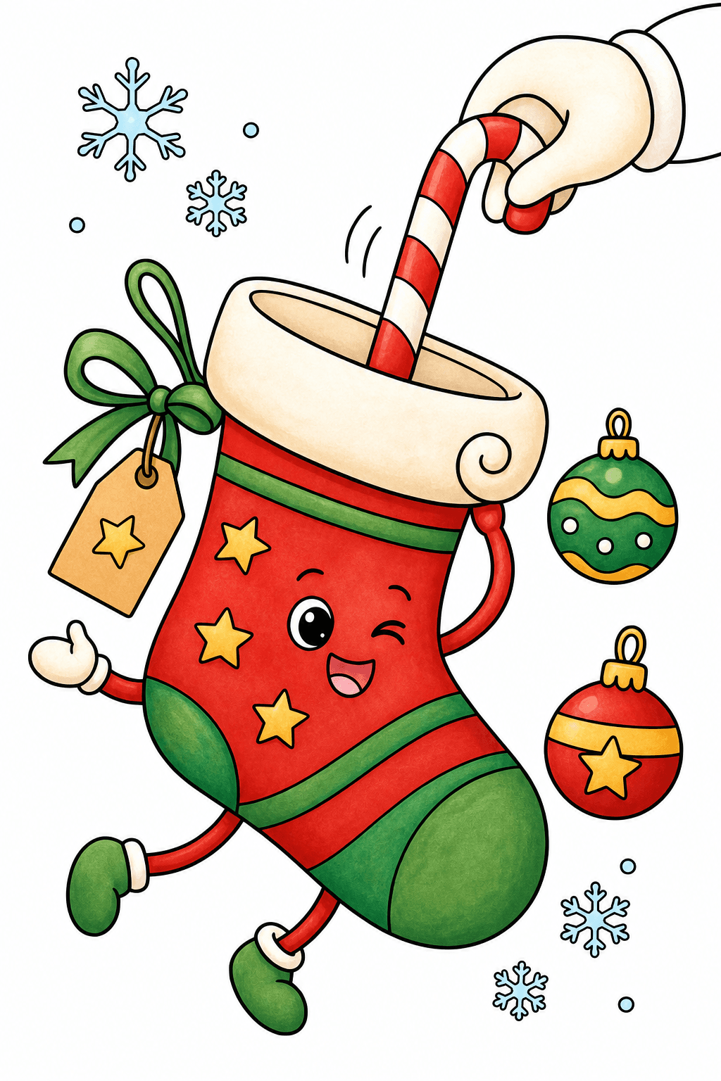 Winking Stocking with a Candy Cane storybook colorized preview
