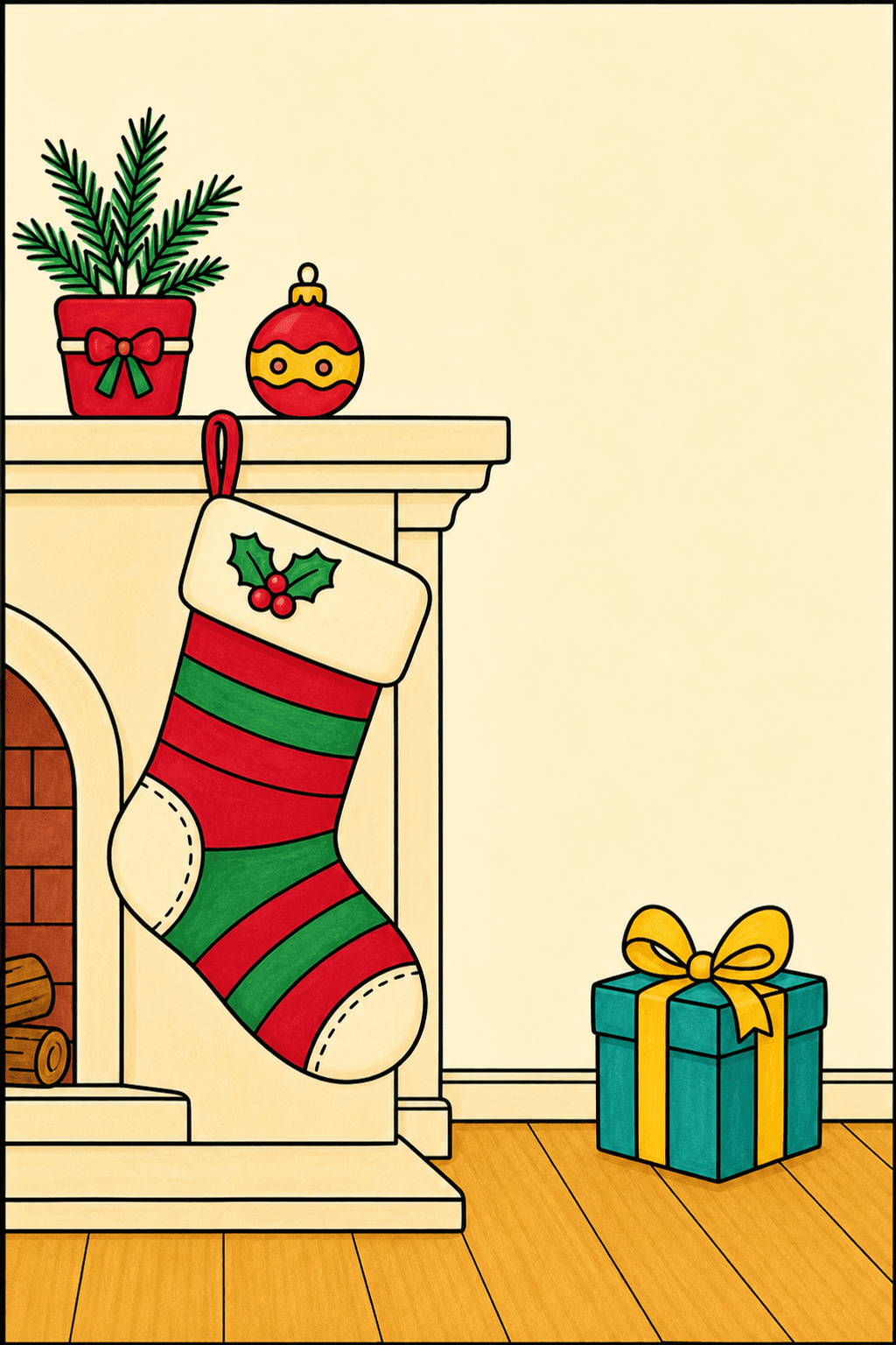 Striped Stocking on a Fireplace Mantel marker colorized preview