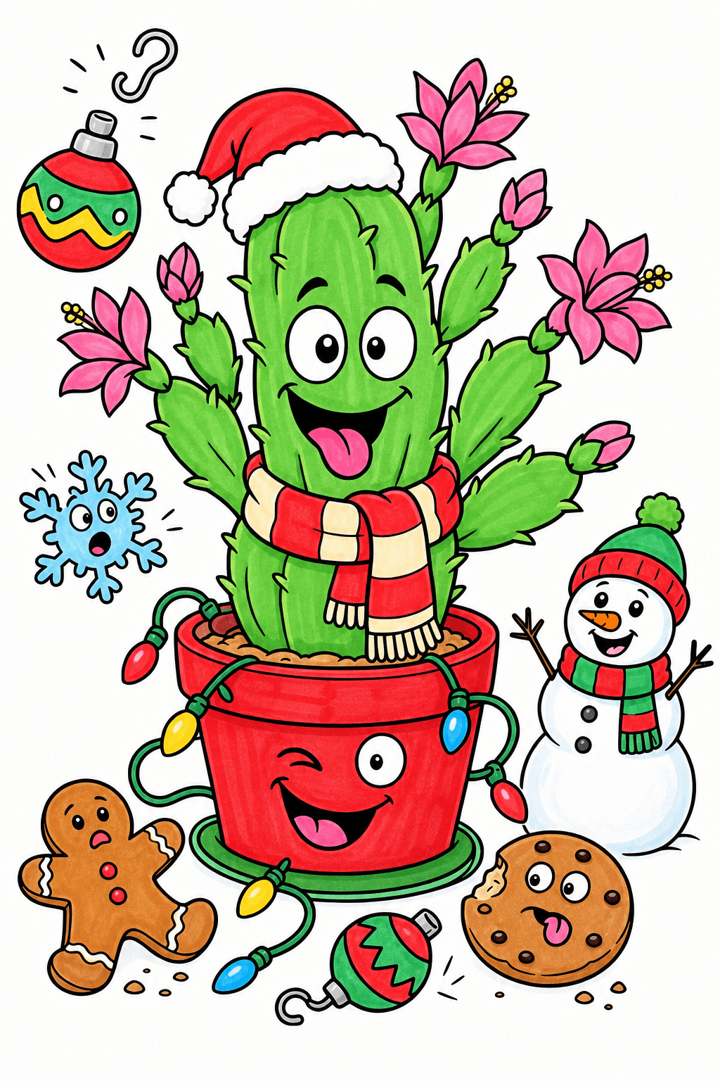 Funny Christmas Cactus Wearing a Scarf marker colorized preview