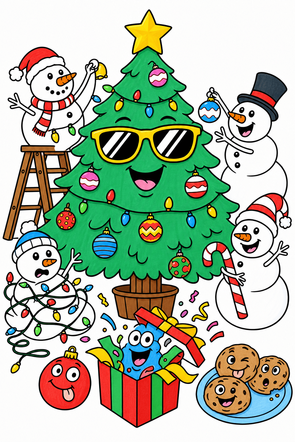 Funny Christmas Tree Wearing Sunglasses marker colorized preview