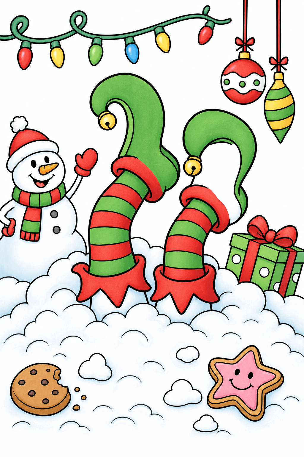 Funny Christmas Elf Boots Stuck in Snow Pile storybook colorized preview