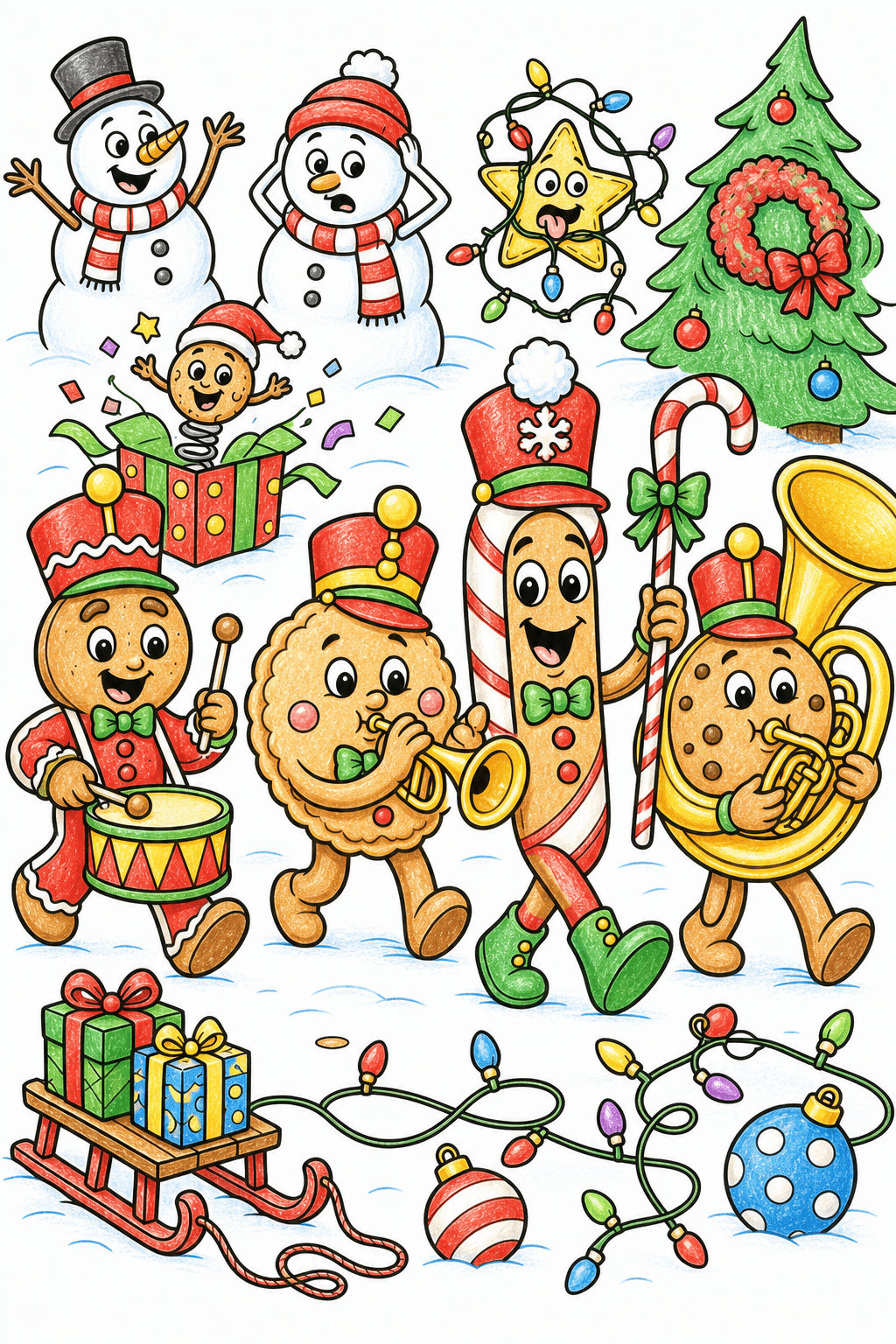 Funny Christmas Holiday Cookie Marching Band colored-pencil colorized preview